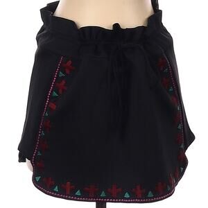 Chloe Oliver Embroidered Mini Skirt with Drawstring, Black, Neoprene, Sz Small